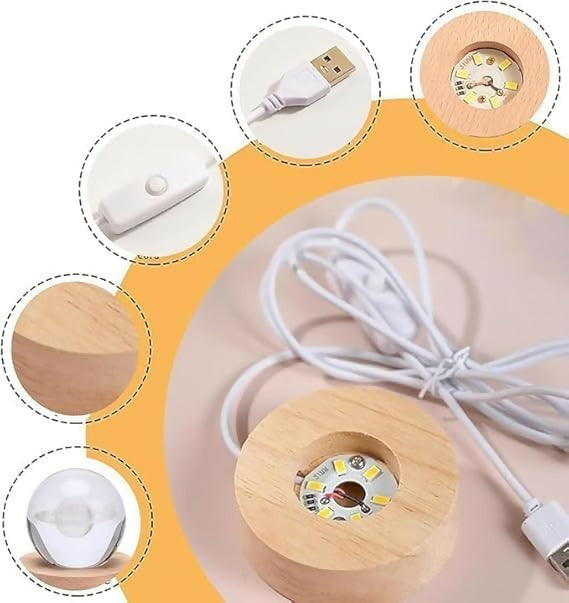 3D Crystal Glass Shiva Sculpture LED Night Lamp with Wooden Base